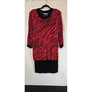 Betsy's Things Vtg 90s Red Zebra Print Sweater Dress with Shoulder Pads